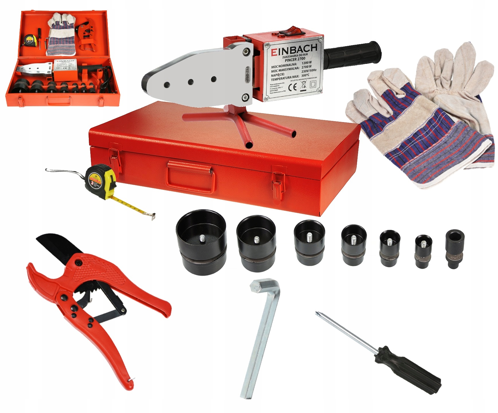 ZGRZEWARKA DO RUR ZGRZEWANIA PCV PP 2700W ZESTAW 7 MATRYC WALIZKA 16-63 MM