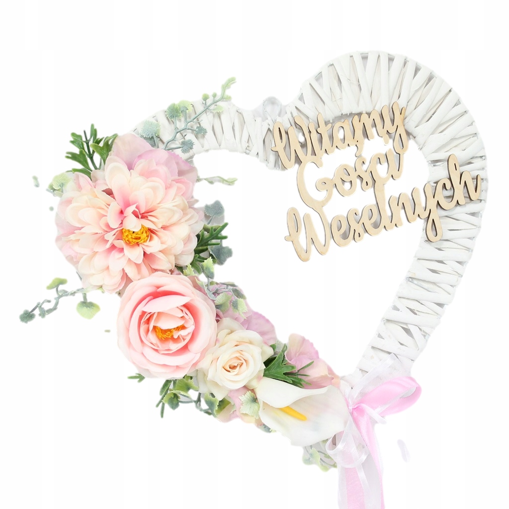 Serce wianek dekor na drzwi Witamy Gości Weselnych