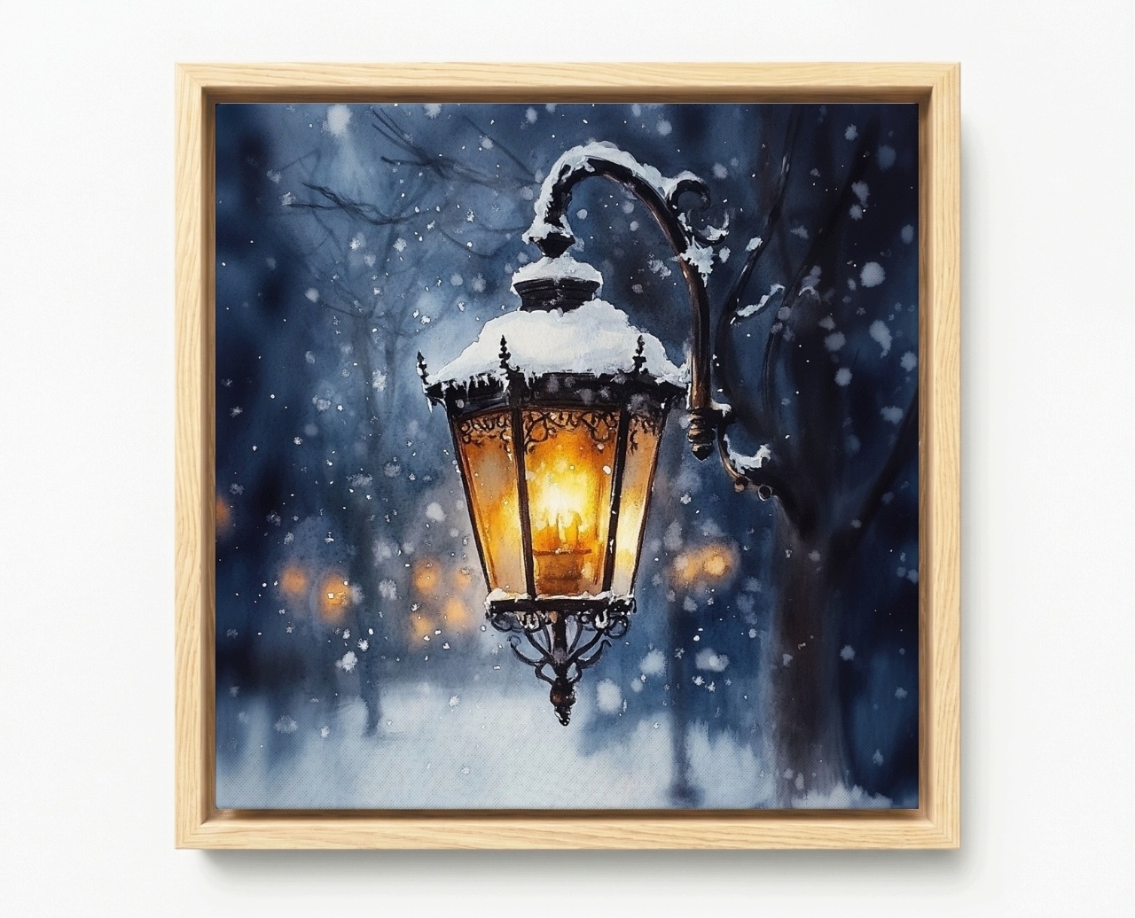 Obraz Rám Americký Box Pouliční Lampa Zima Sníh Vintage Světlo 60x60