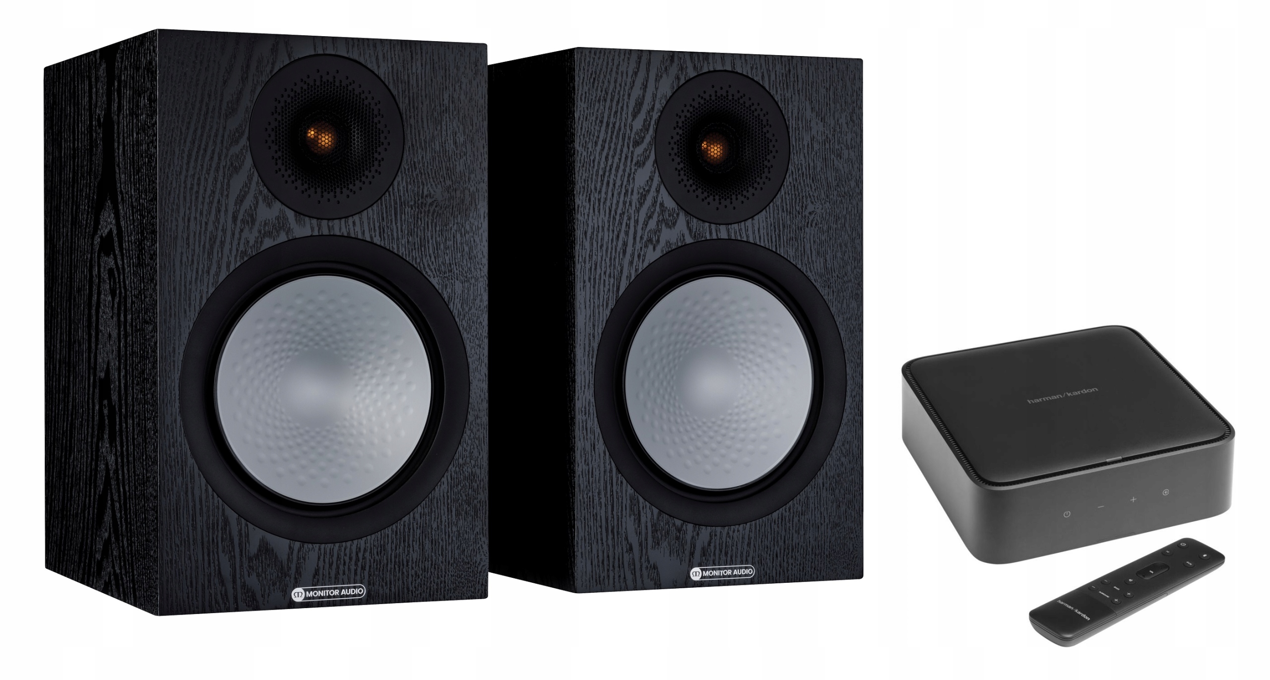 Monitor Audio Stříbrný 100 Černý Dub Harman Kardon Amp Skvělý All-in-one