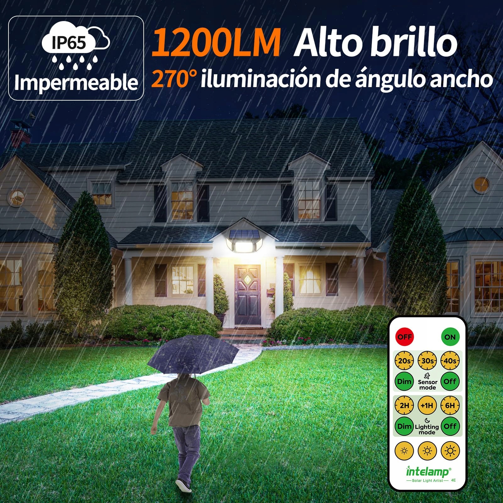 INTELAMP Reflektor Solarny Zewnętrzny LED Wodoodporny Czujnik Ruchu 1200 lm — miniatura 4