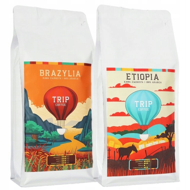 Zestaw 2x1kg Kawa ziarnista Trip Coffee Brazylia 1kg Etiopia 1kg