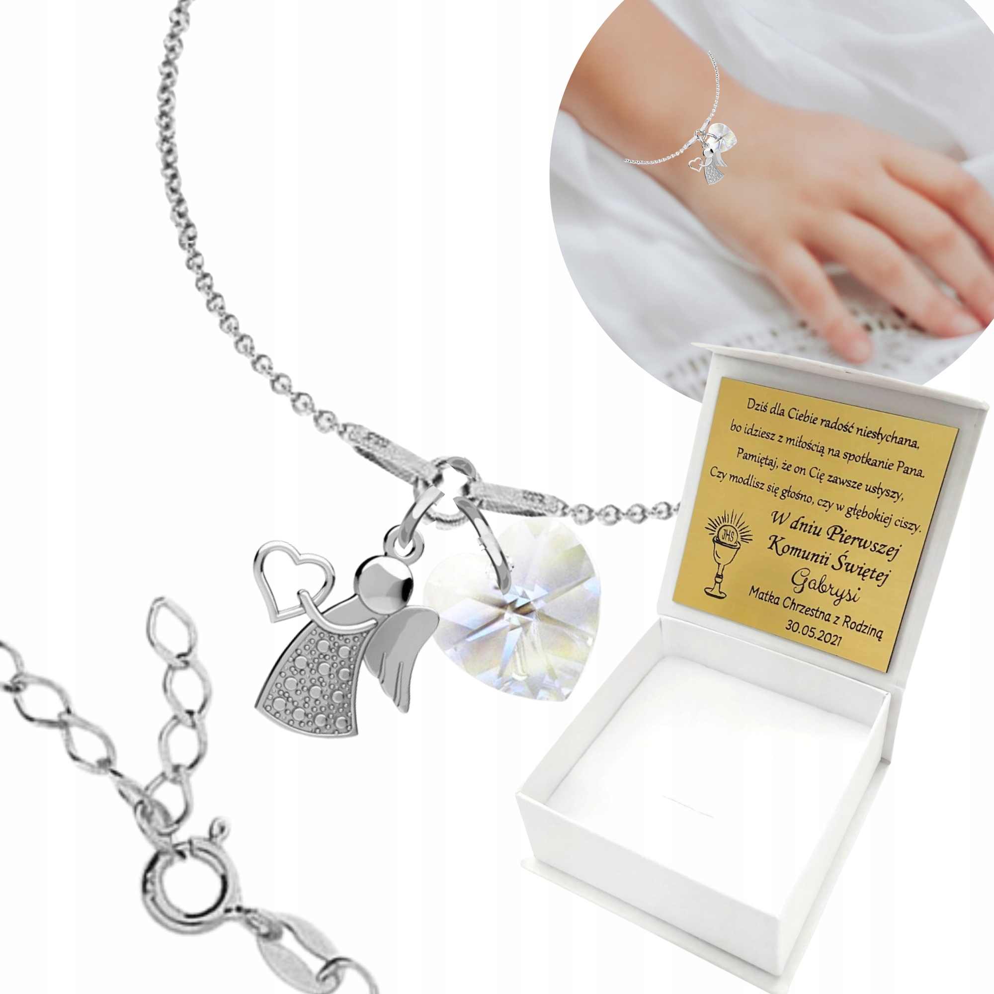 Stříbrný náramek pro holčičku Svaté Přijímání Gravírování Anděl Stříbro 925