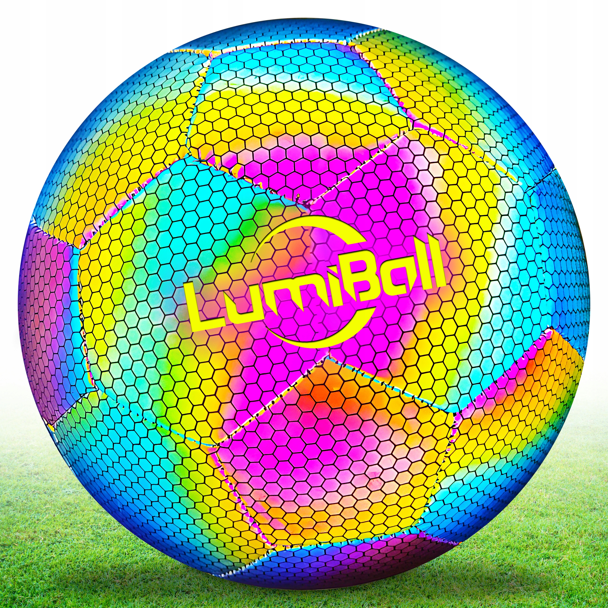 PIŁKA NOŻNA ŚWIECĄCA ODBLASKOWA LUMIBALL DO NOGI ROZMIAR 5 HOLOGRAFICZNA