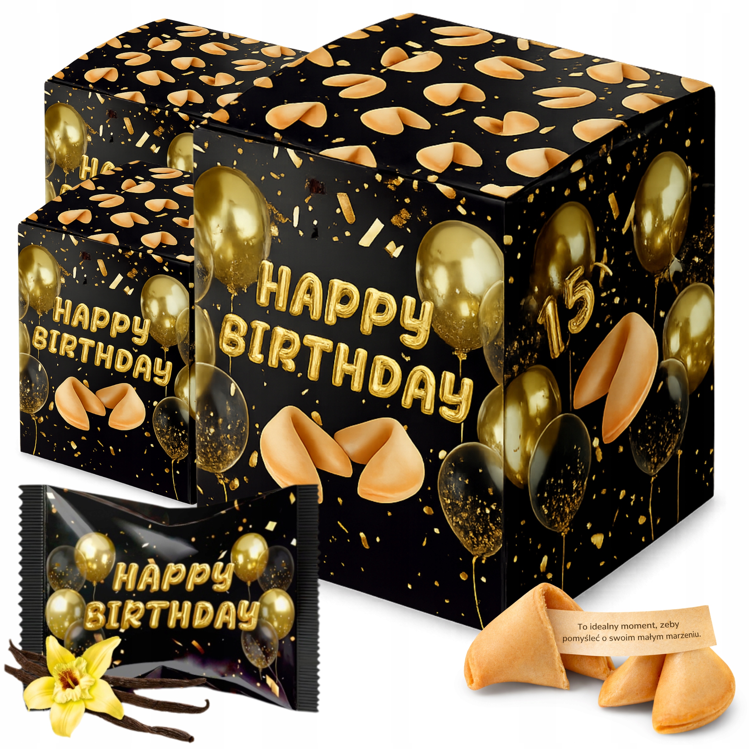 Ciasteczko z Wróżbą na Urodziny dla Gości 3 Boxy po 15 Ciasteczek