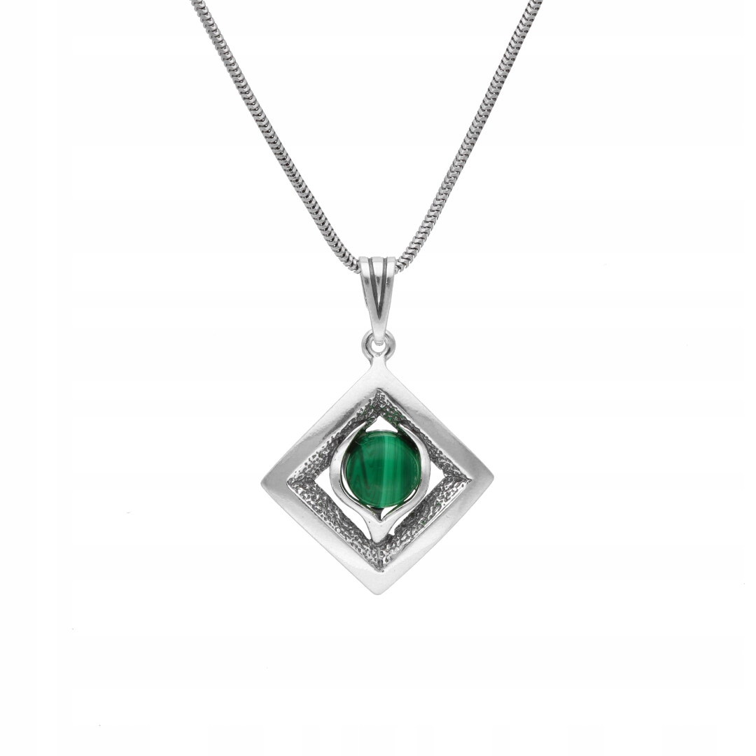 Přívěsek kosočtverec s malachitem stříbro