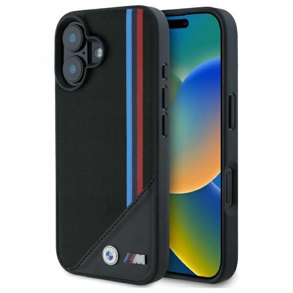 Bmw M Mesh Tricolor Stripes Pouzdro MagSafe iPhone 16 – černé