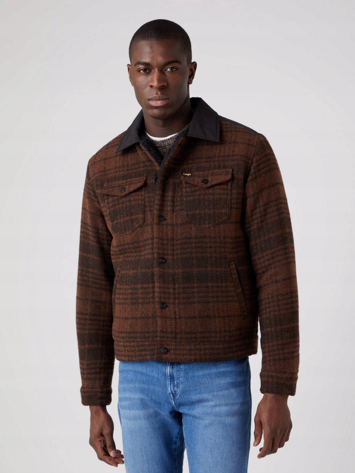Pánská zimní bunda Wrangler Wool Trucker Jacket Brown W4E0SGXEP 4XL