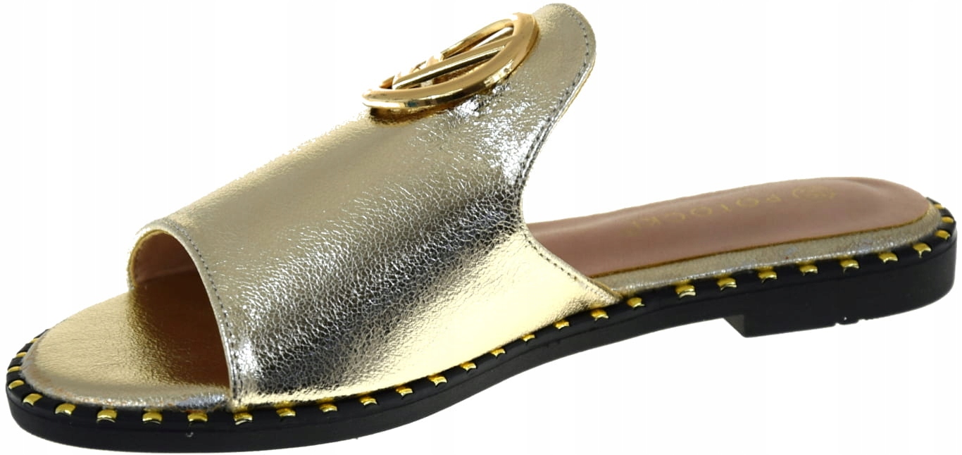 KLAPKI DAMSKIE POTOCKI 24-21336GD ZŁOTE EKO-SKÓRA PŁASKI OBCAS HIT LATA R37 Marka W. POTOCKI