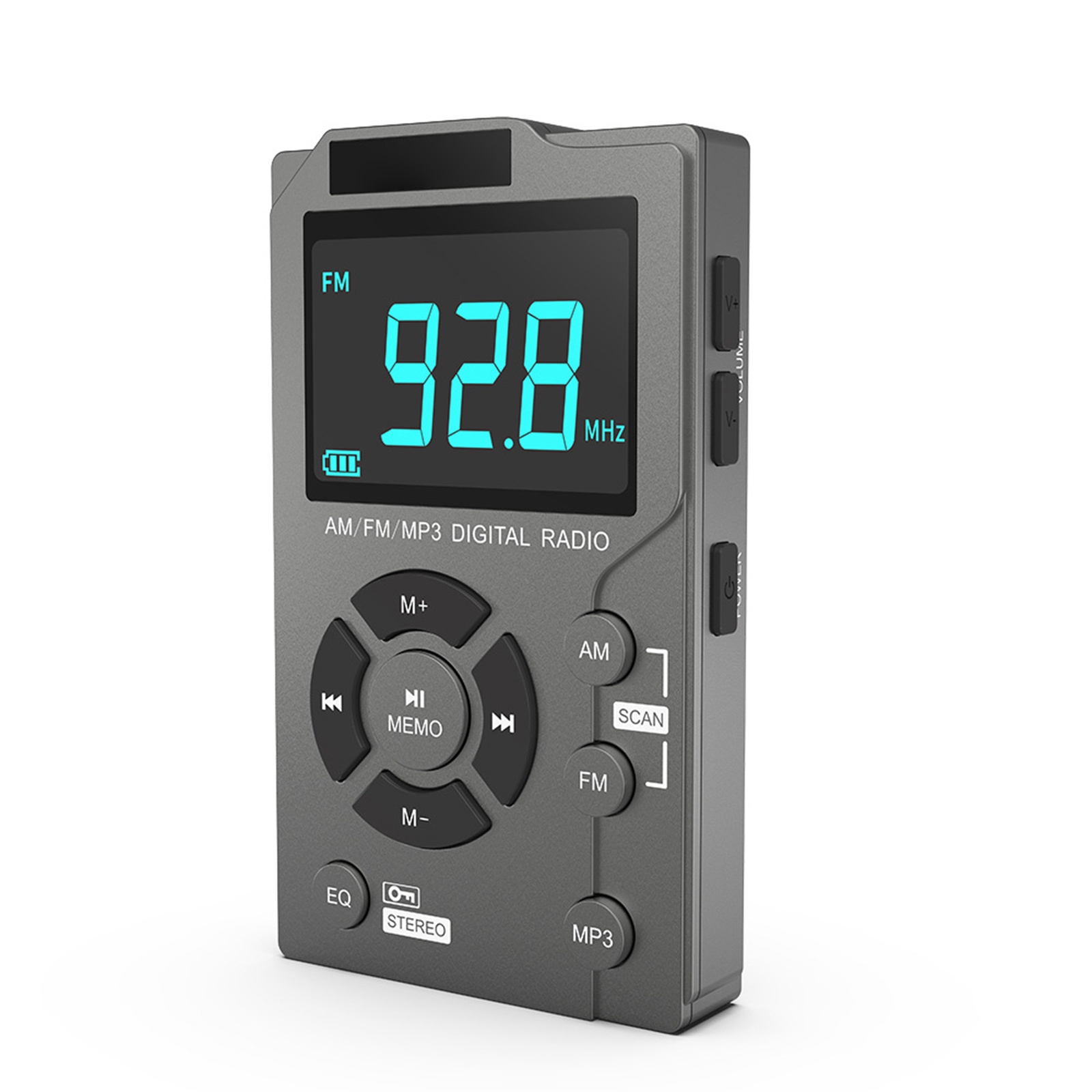 SZARNY MINI PRZENOŚNE RADIO FM OBSŁUGIWANY RĘCZNIE Model D23101401