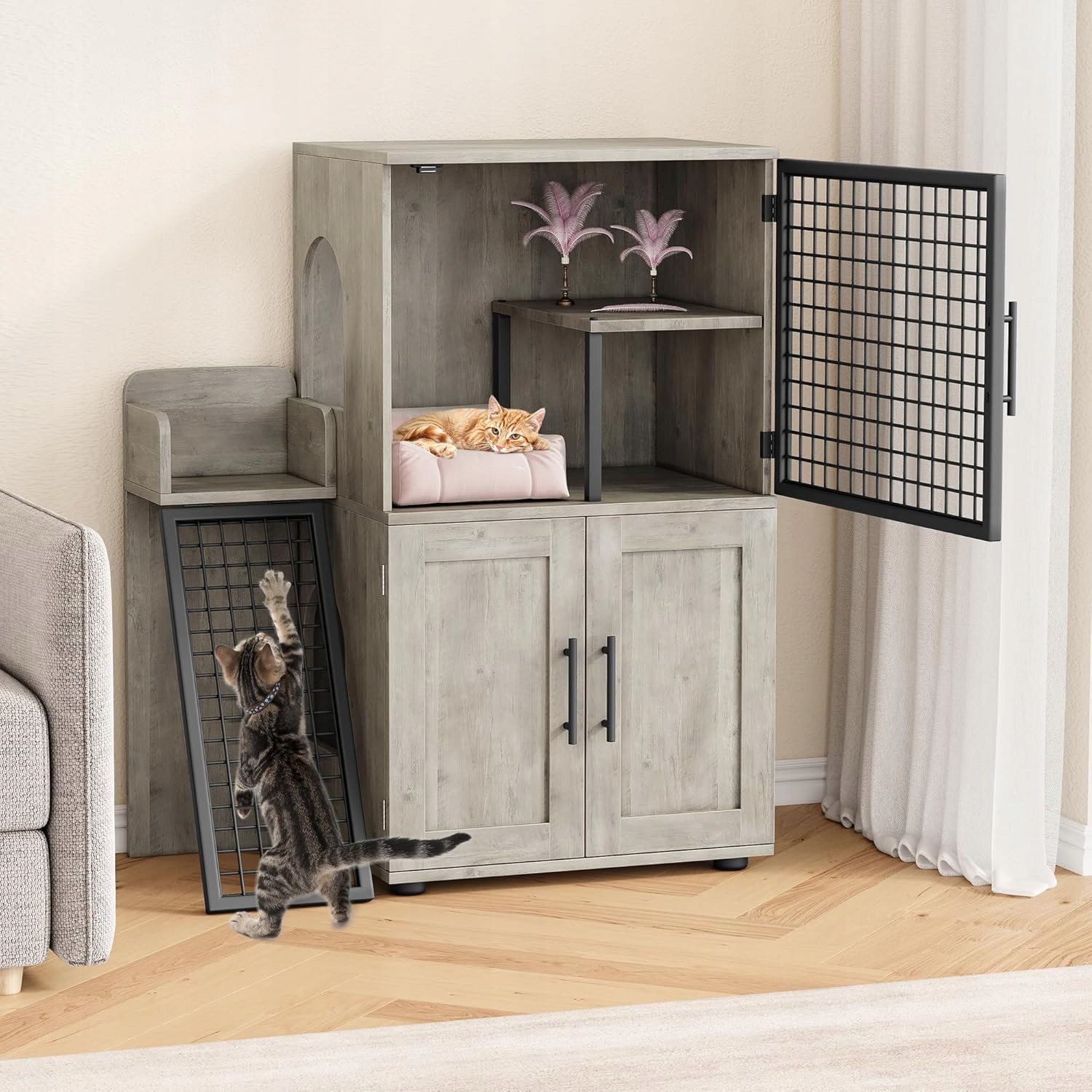 Levně Moderní kočičí toaleta v designové skříňce, koupelnová skříňka pro kočky, 107 × 57 × 46 cm