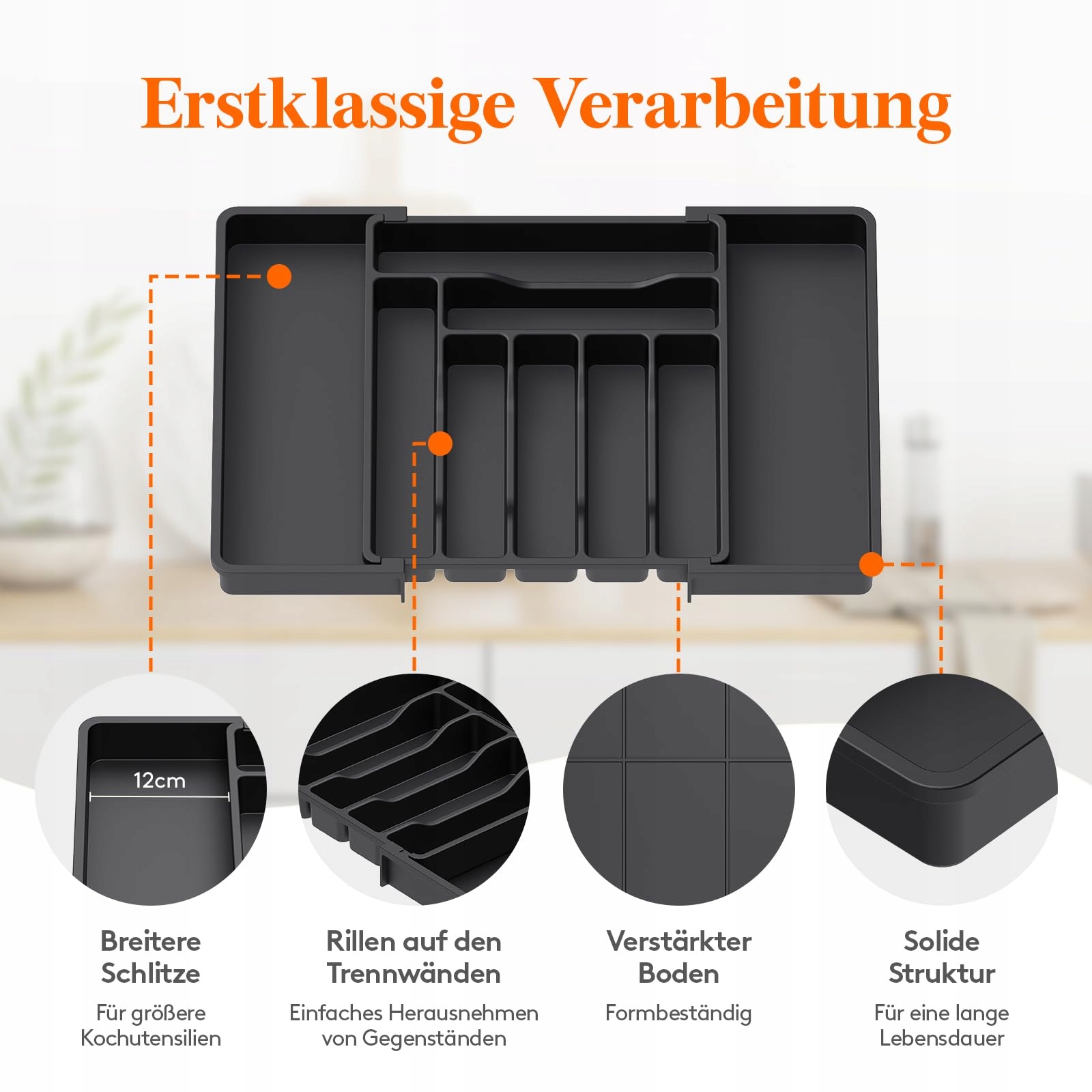 LIFEWIT Regulowany Organizer Na Sztućce Do Szuflady Czarny 33-57cm — miniatura 6