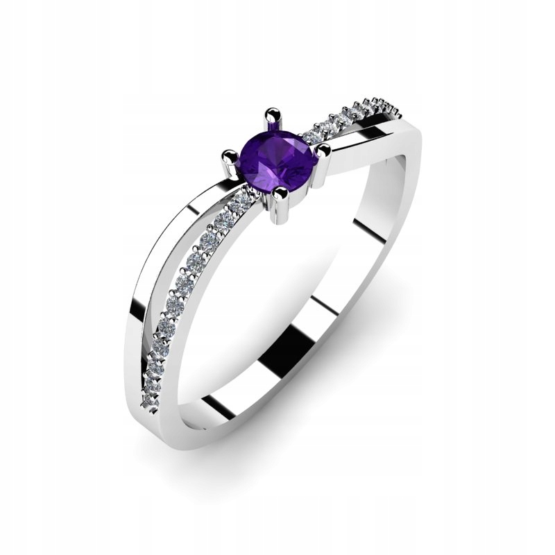 

Pierścionek Złoty Z Ametystem I Brylantami 0.37CT