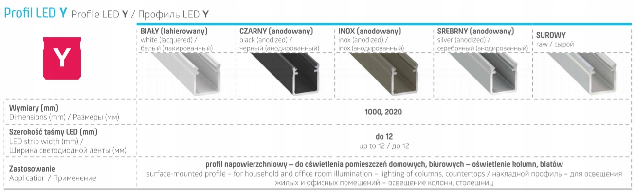 PROFIL DO TAŚMY LED WYSOKI 2m Y CZARNY + KLOSZ Typ profil do LED