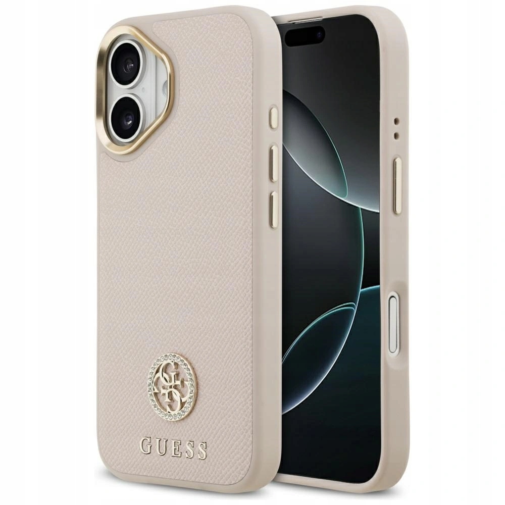 Pouzdro Guess Grained Strass Logo MagSafe pro Apple iPhone 17, růžové