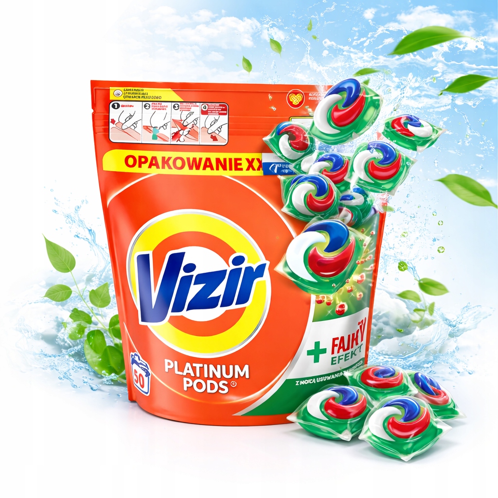Vizir Platinum Pods Kapsle na praní XXL 50 ks Fairy Univerzální efekt