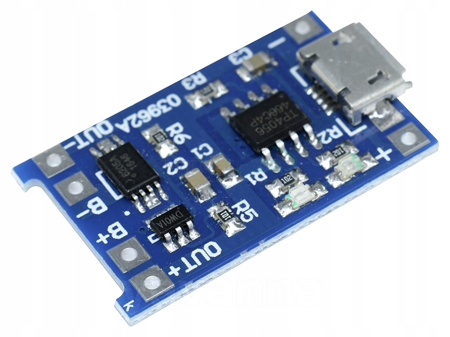 

Ładowarka na TP4056 microUSB Li-Ion, zabezp.