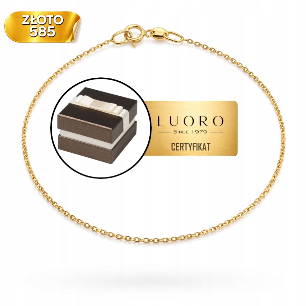 Náramek Zlatý 585 14K Rolo Diamantová Vazba 18 CM Žluté Zlato