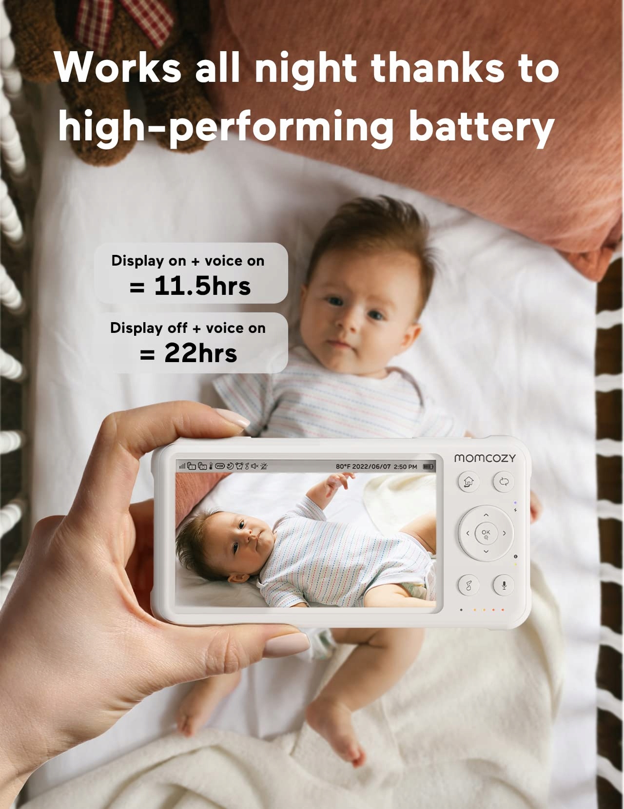MOMCOZY Niania Elektroniczna 2 Kamery 5 Cali 1080P Ekran Dzielony Audio — miniatura 4