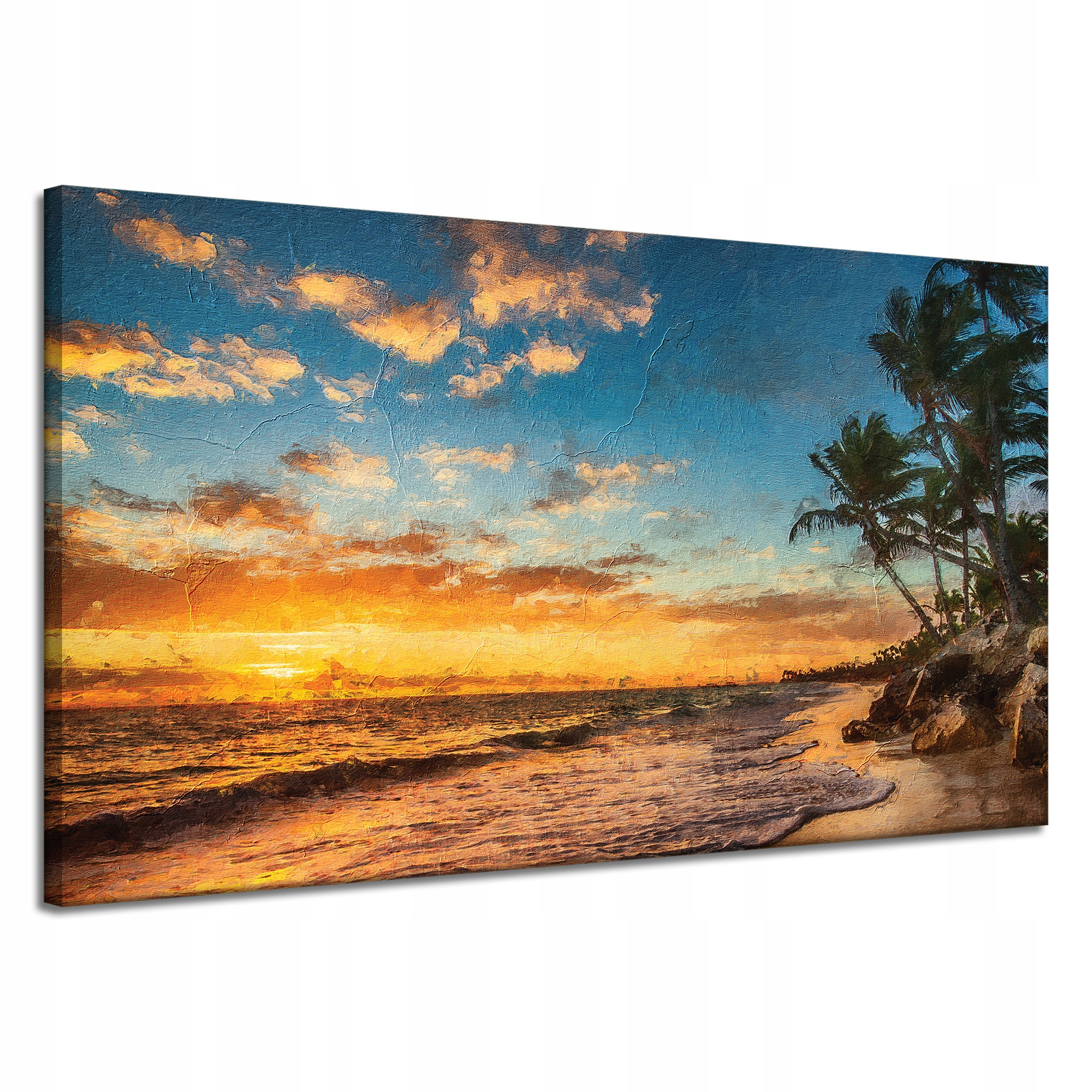 Obraz na plátně Pláž při západu slunce Palmy Nebe 120x70 cm