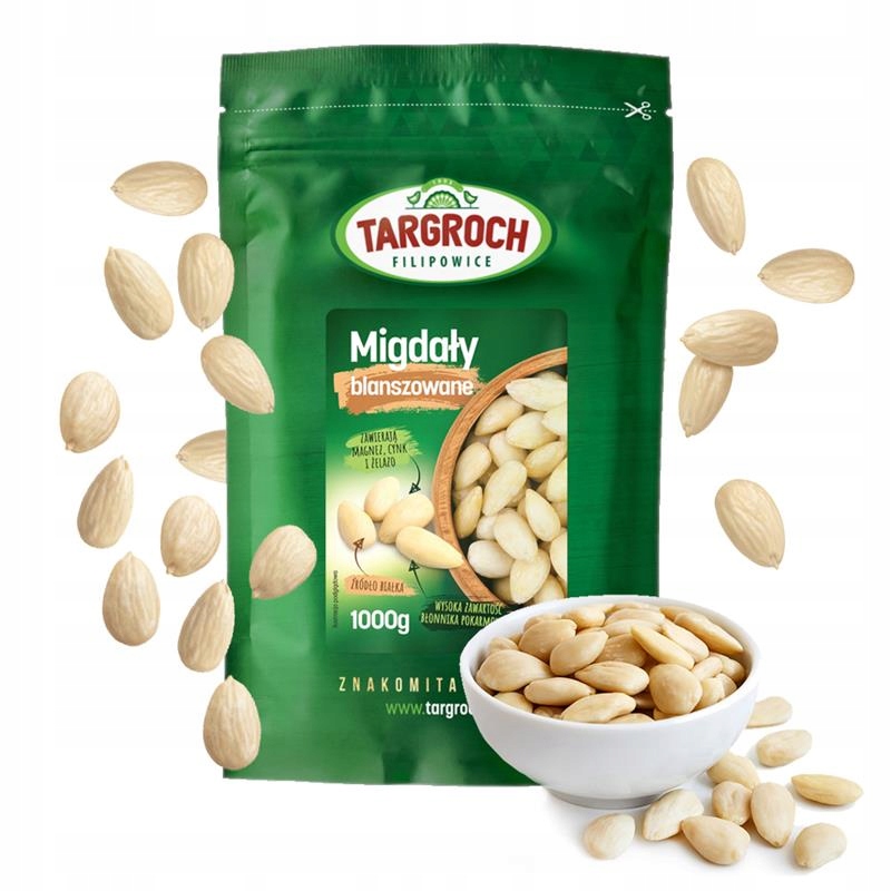 Levně Blanšírované Mandle Targroch celé ořechy 1000 g 1 kg Draslík Železo Bílkoviny