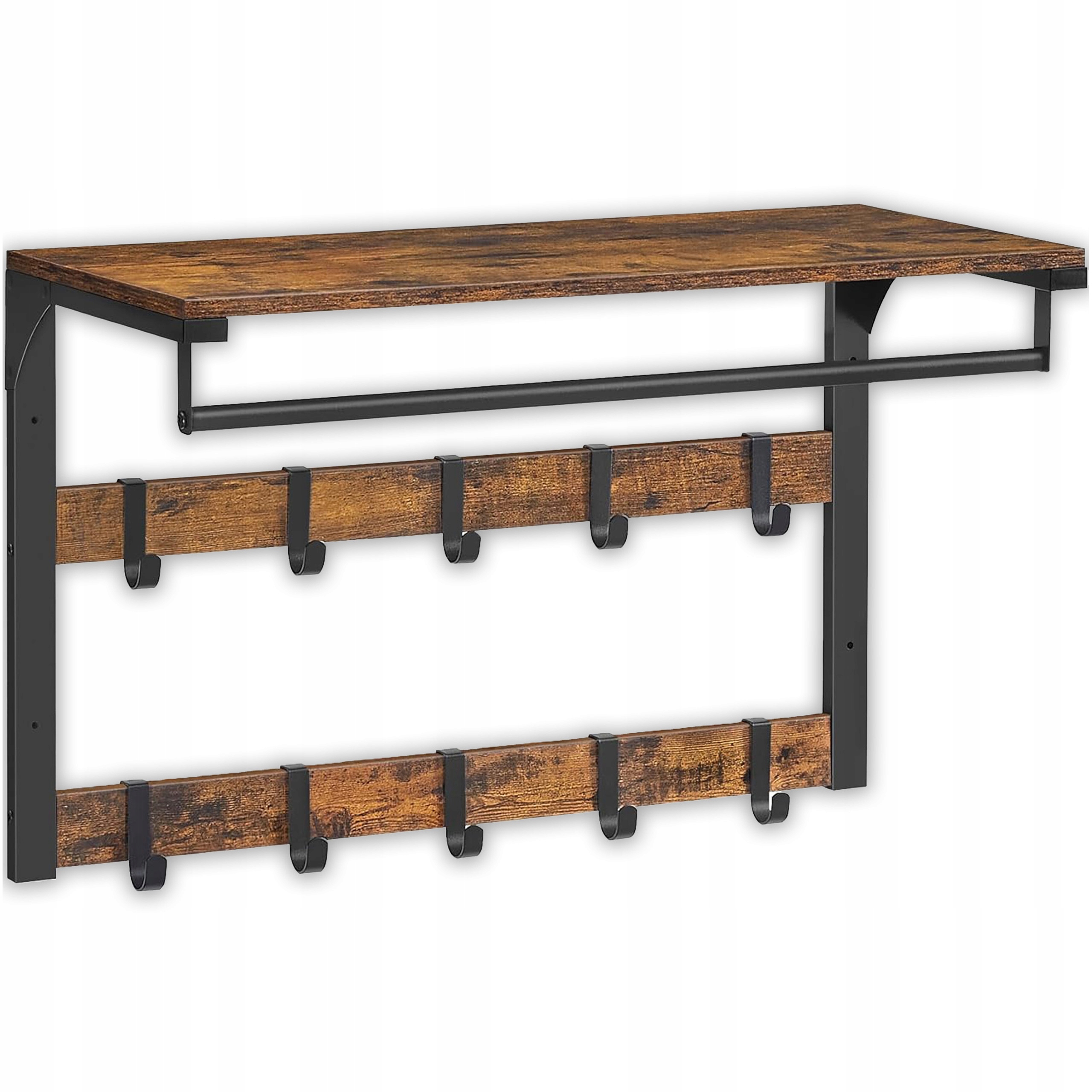 WIESZAK SĆIENNY Z PÓŁKĄ REGAŁ 10 WYMIENNYCH HACZYKÓW DRĄŻEK VINTAGE