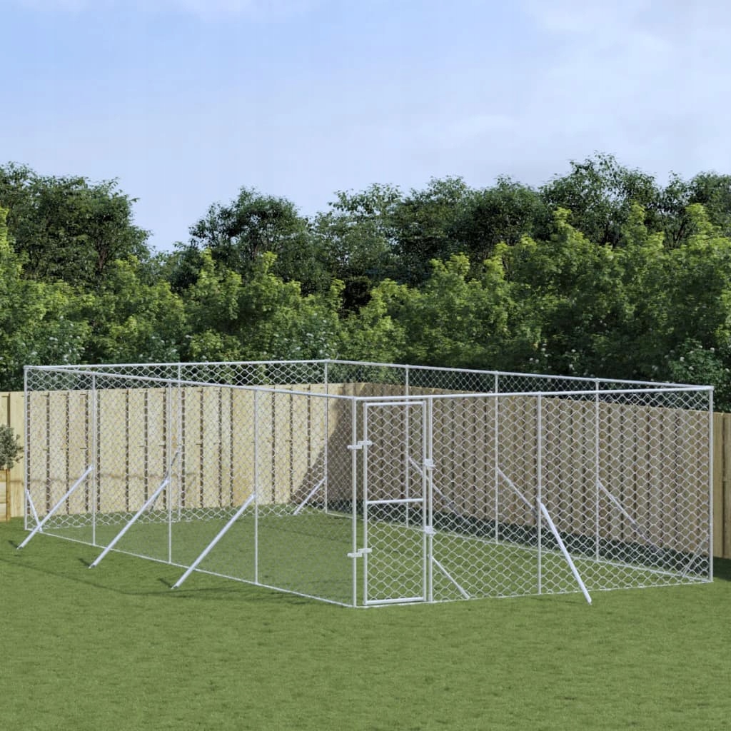 Levně Venkovní psí kotec stříbrný 4 x 8 x 2 m pozinkovaná ocel
