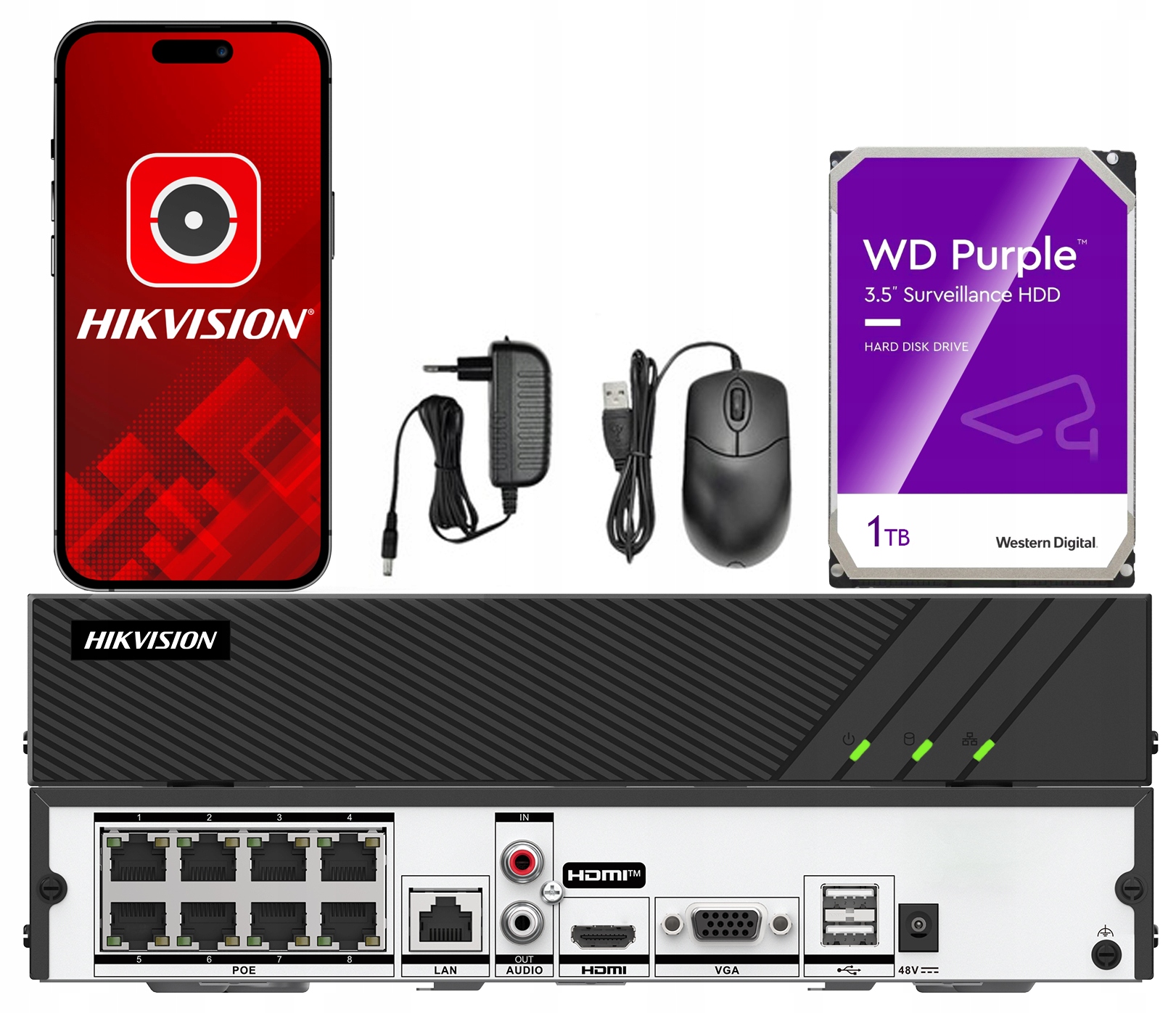 Ip rekordér Hikvision PoE 8CH DS-7608NI-Q1/8P(E) až 8 MPx 1TB Hdd disk