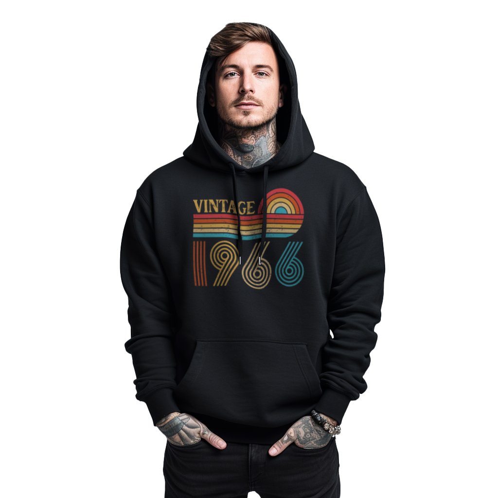 Mikina černá pánská s kapucí s potiskem dárek k narozeninám, rok výroby Vintage 1966