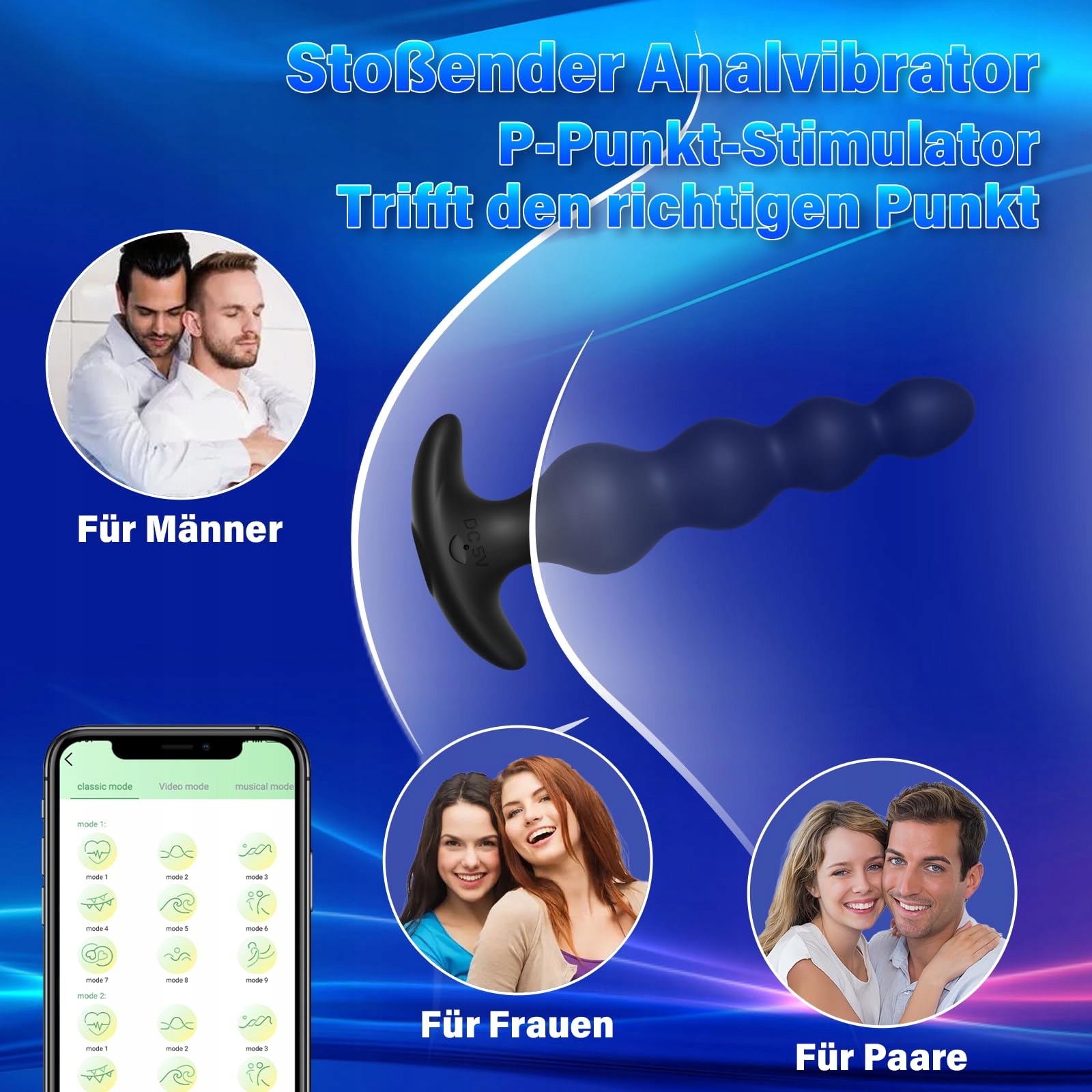 ANALVIBRATOREN Wibrator Analny Silikonowy 14cm 9 Trybów — miniatura 4