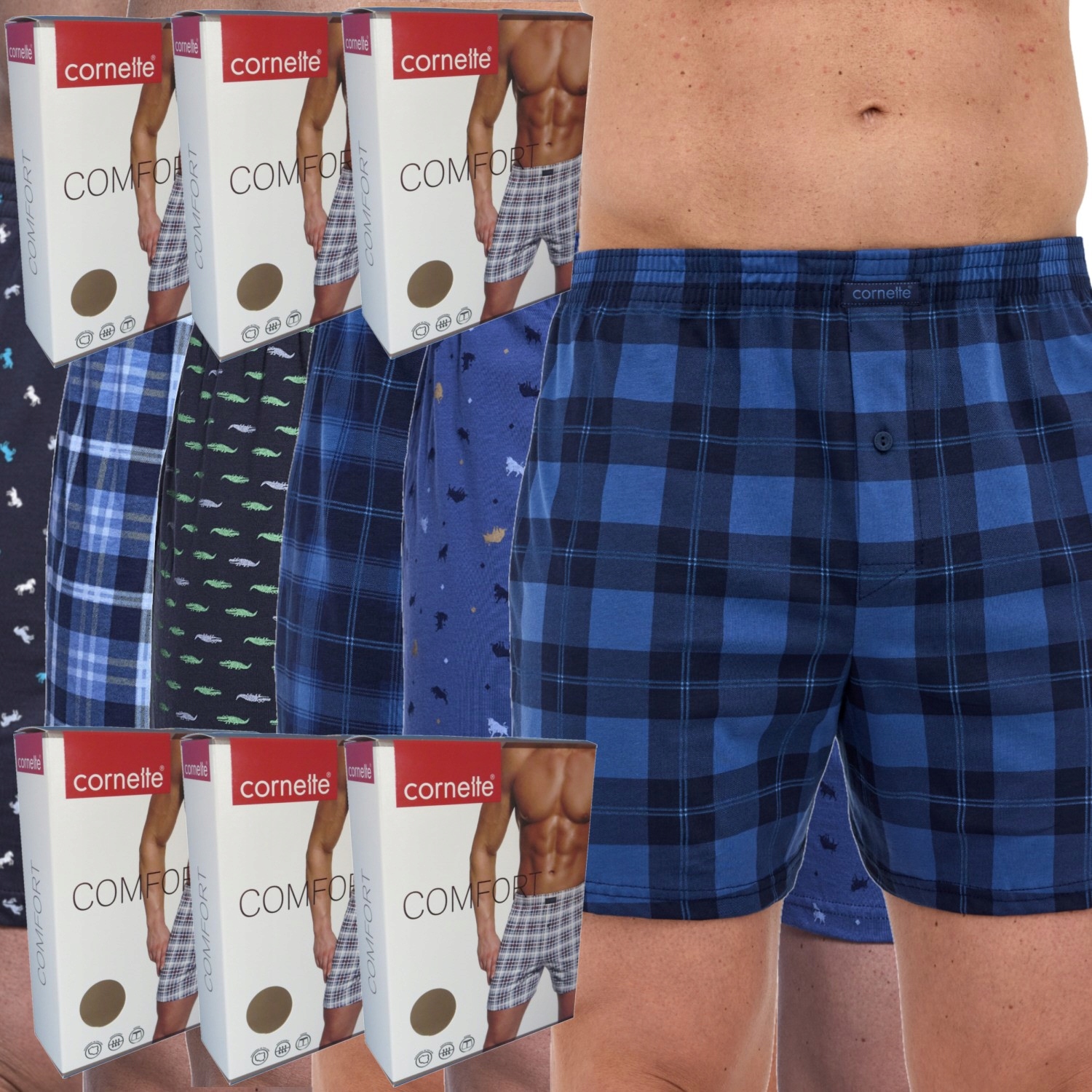 Cornette boxerky Comfort volné šortky bavlna pohodlné 6 kusů balení 6 ks L