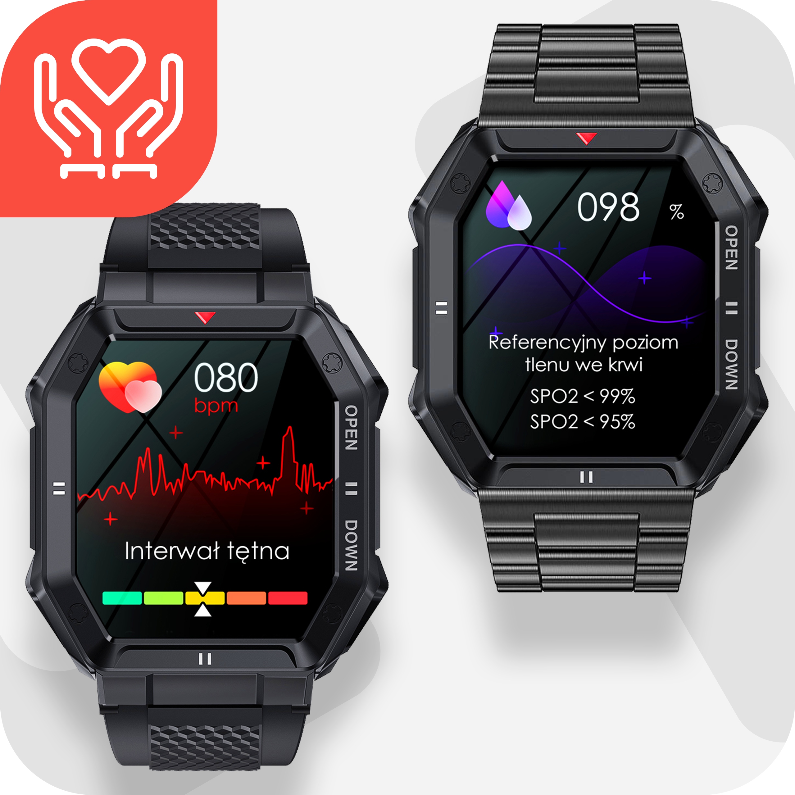 SMARTWATCH ZEGAREK MĘSKI MILITARNY ROZMOWY WIELOFUNKCYJNY POMIARY MENU PL Model Series-K55