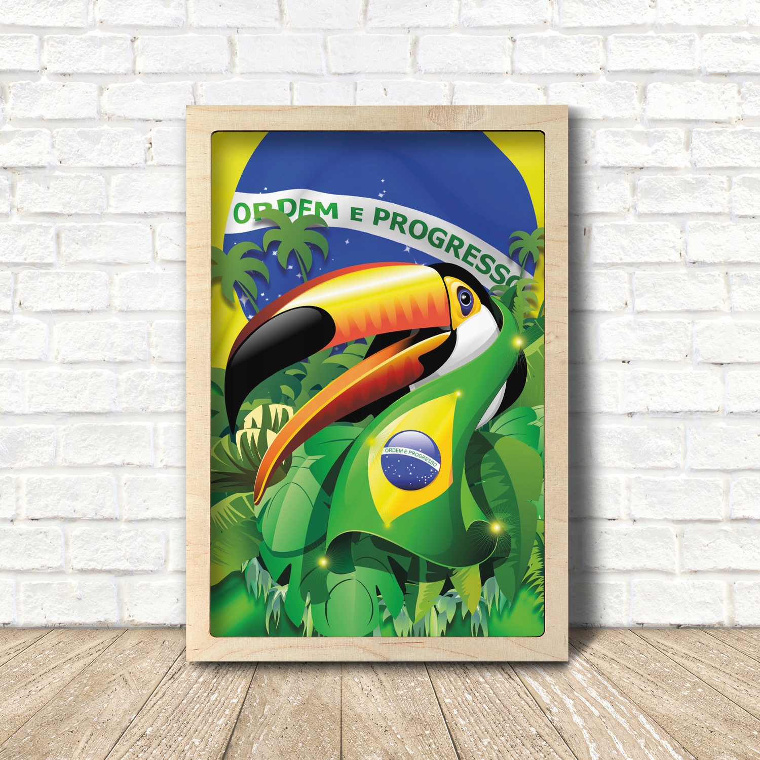 Obraz v dřevěném rámu Tukan vlajka grafika 35x55