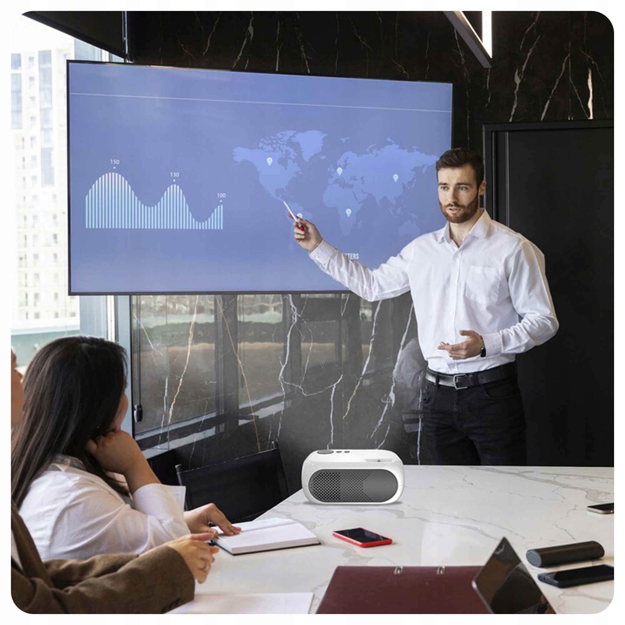 PROJEKTOR RZUTNIK FULLHD MULTIMEDIALNY SMART TV PRZENOŚNY USB HDMI MICROSD Kolor biały