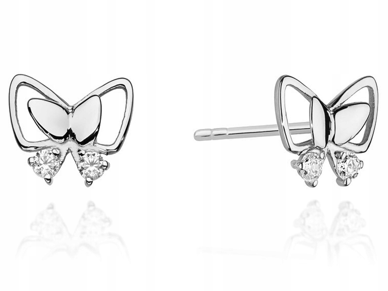 Zlaté náušnice 585 Motýlci S Brilianty 1,10g s diamanty pro ni 14k