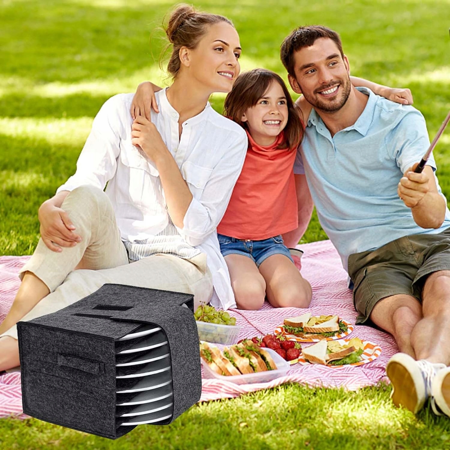 SZARA SKŁADANA FILCOWA TORBA DO PRZECHOWYWANIA NACZYŃ TALERZY Kolor odcienie szarości i srebra