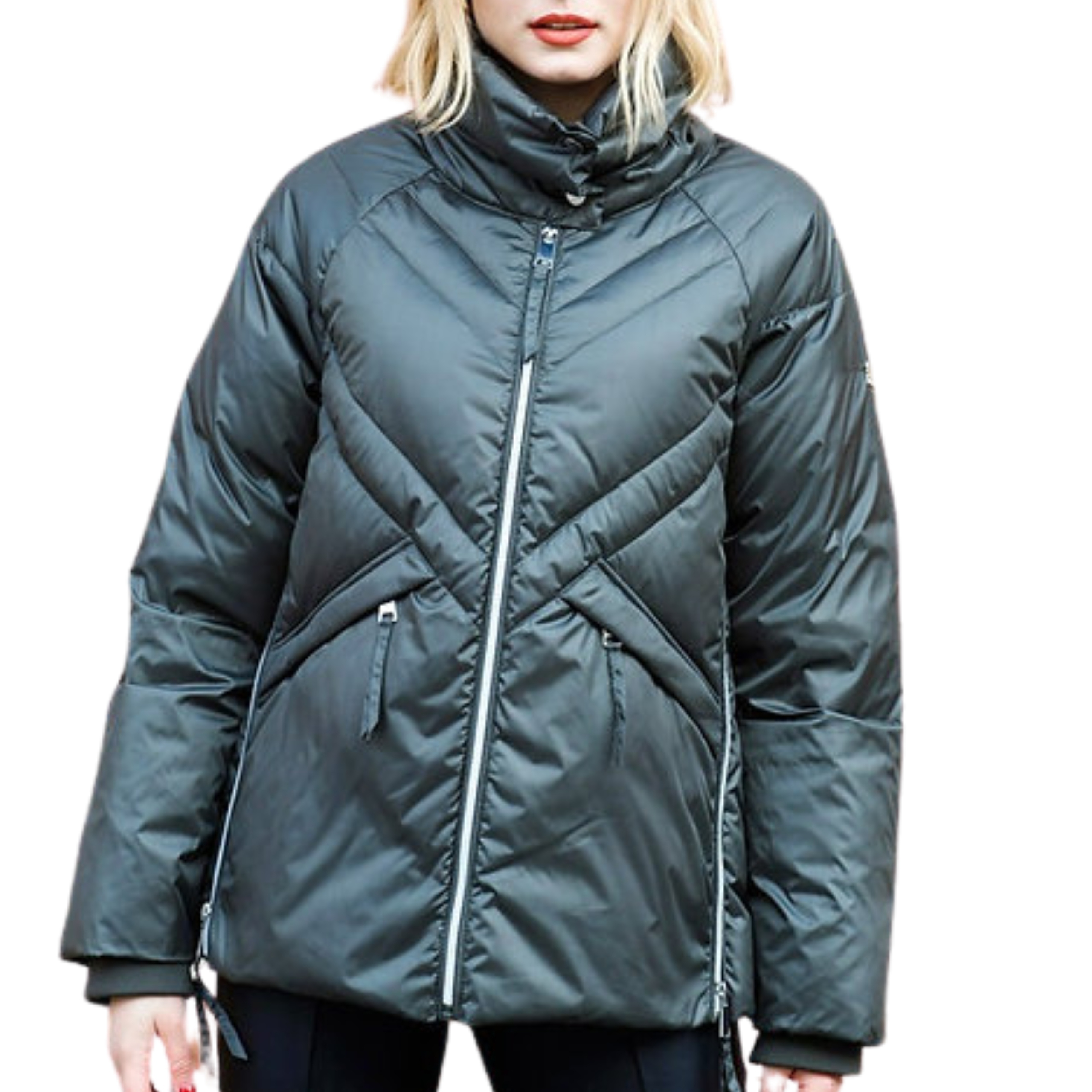 Dámská prošívaná péřová bunda Premium sportovní tmavá olivová 44 2XL XXL