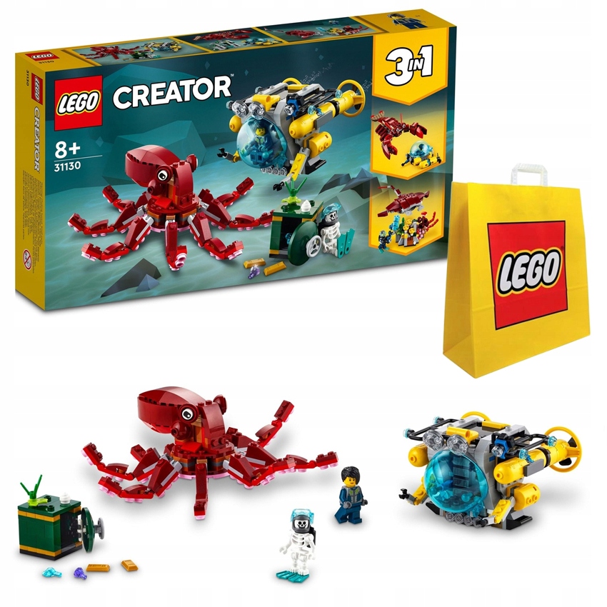 LEGO Creator 3 w 1 31130 Wyprawa po zatopiony skarb + oryginalna torba LEGO Liczba elementów 522