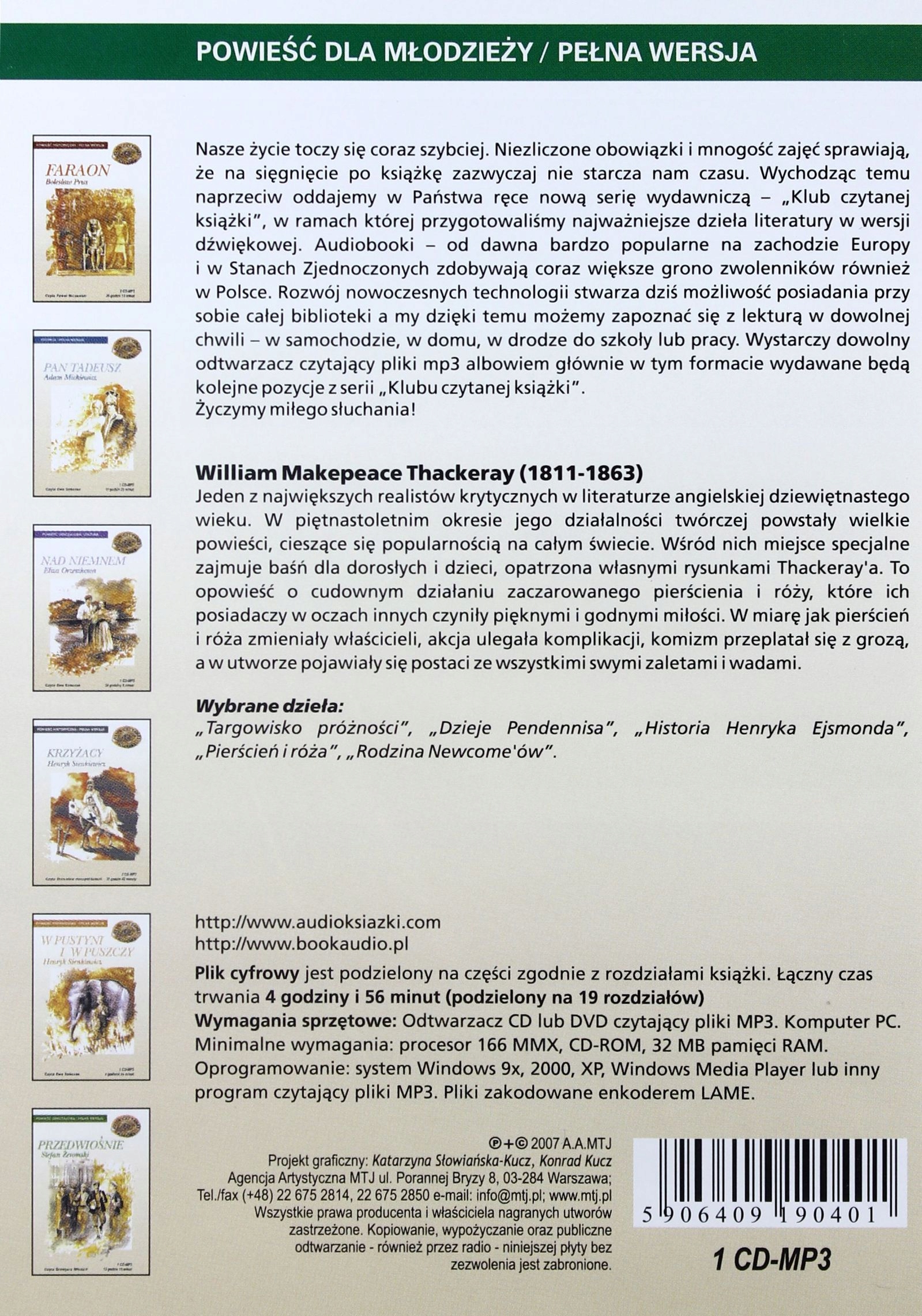 PIERŚCIEŃ I RÓZA - William Tackeray (AUDIOBOOK) Stan opakowania oryginalne