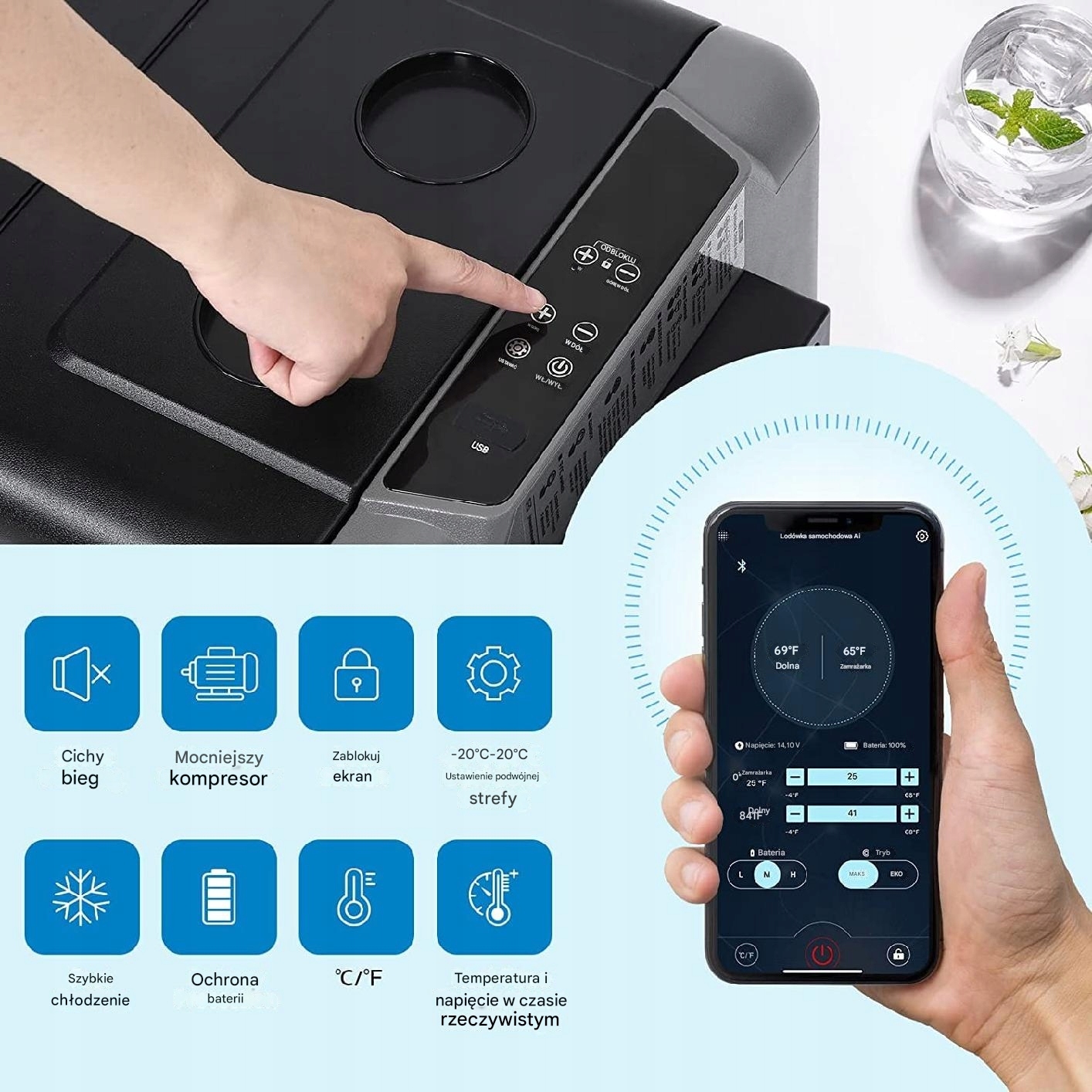 Lodówka Samochodowa 45L Dwustrefowa 2w1 Kompresorowa 12/24V 230V Dual Zone Marka bez marki