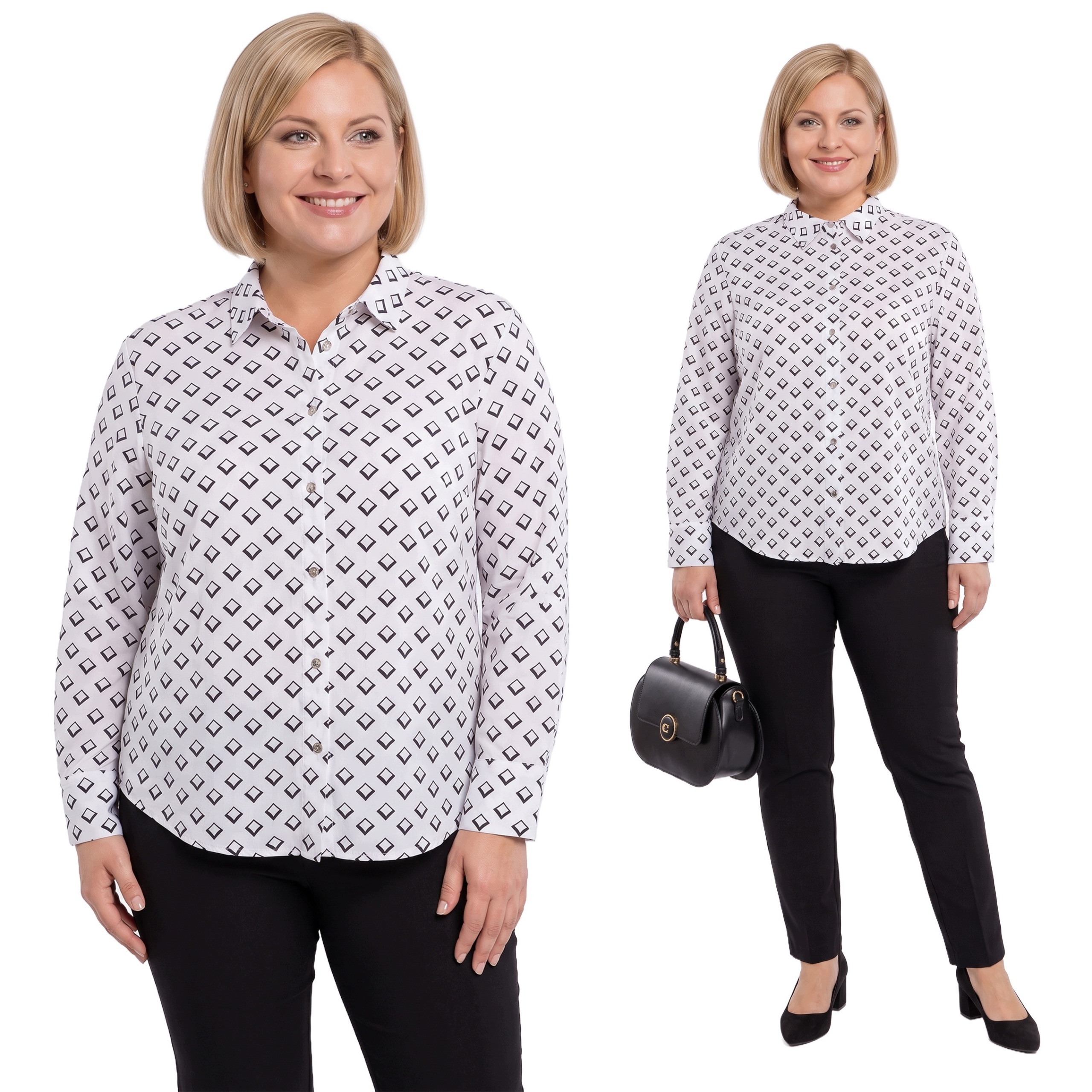 Bílá košile s černými kosočtverci plus size velikost 52