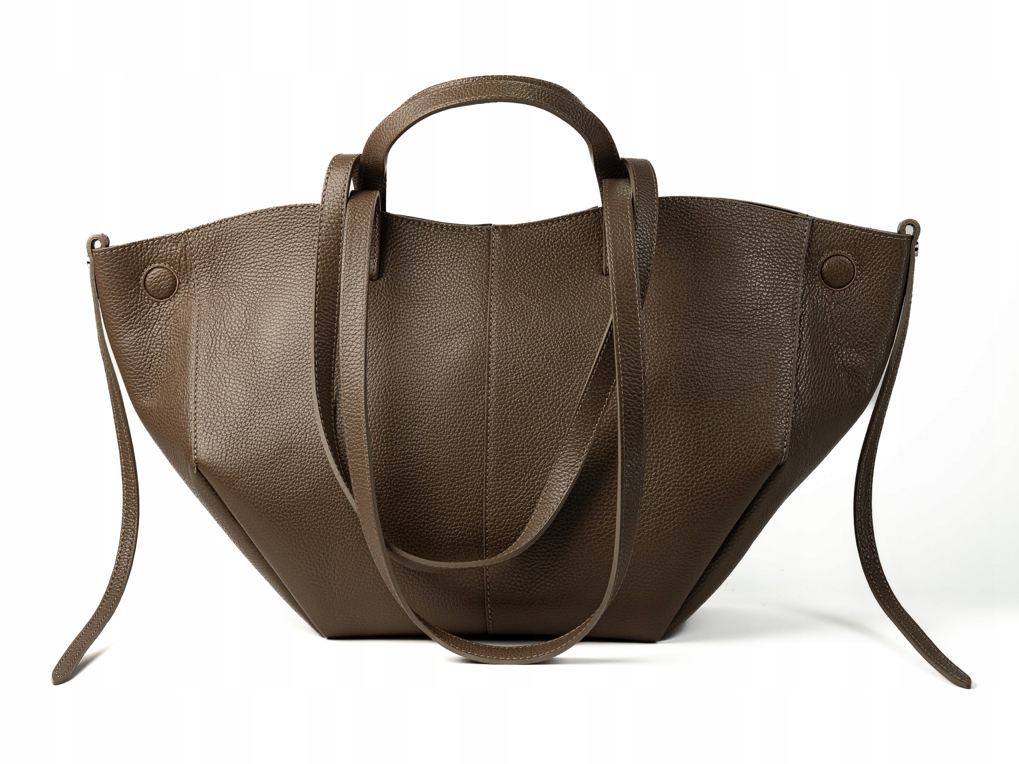 Torebka Damska Skórzana Duża A4 Shopper Pojemna na Magnes Taupe