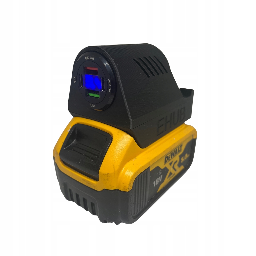 Ładowarka Usb z ekranem Led, 2x Usb-a +2x Usb-c 5V, zasilanie DeWalt 18V