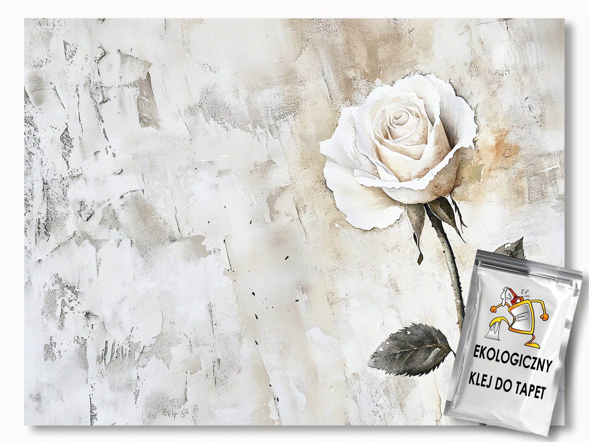 Fototapeta Flizelina Struktura Omítka Imitace Bílá Růže Boho 300x210 155g