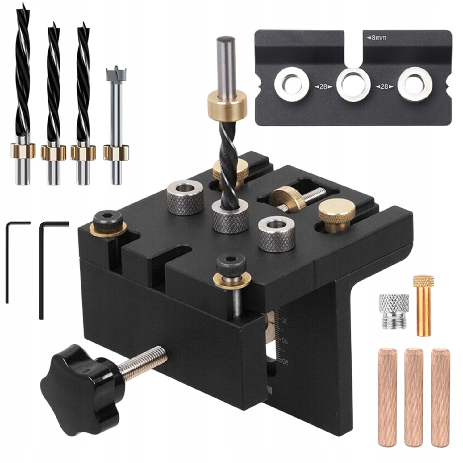 Přenosná Šablona Na Dřevo Se Třemi Velikostmi Vrtáků A Příslušenstvím