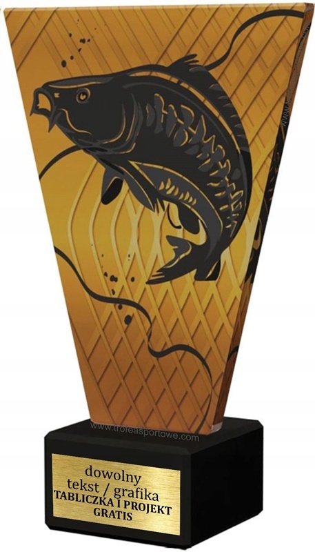 

nagroda Ryba Karp szklana+marmur+grawer 17cm
