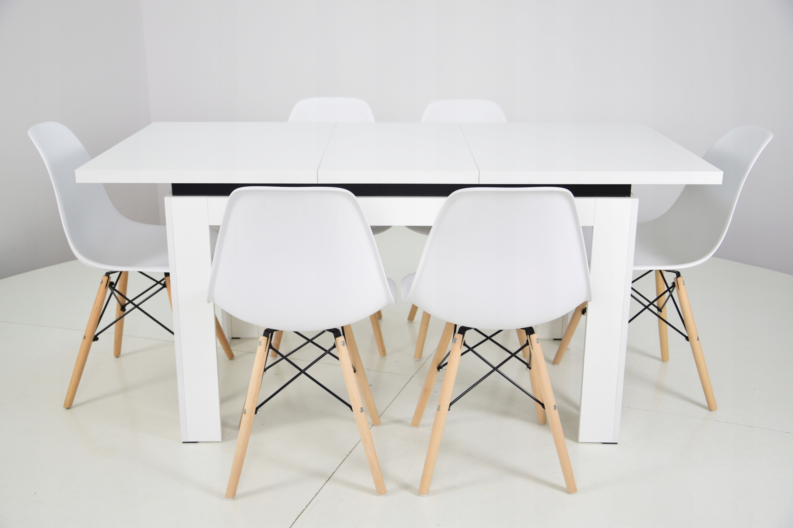 Stół 80x120/160 i 6 krzeseł Kubełek Biały Kod producenta Zestaw