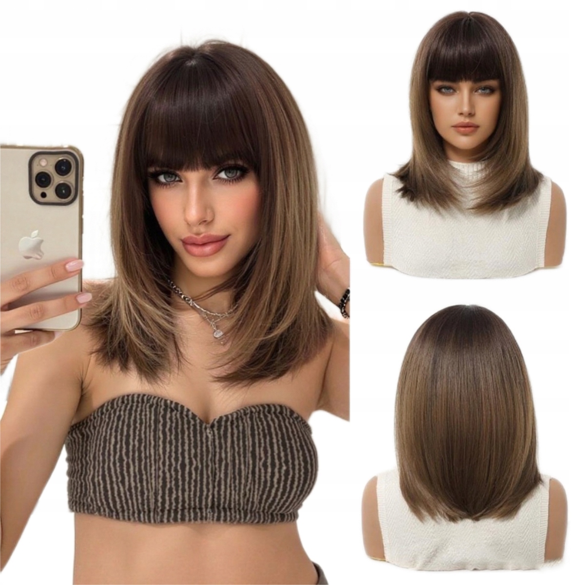 Dámská paruka Paruky Dámské Ombre Bronz Bob Vlasy Přírodní Hřívou 36cm