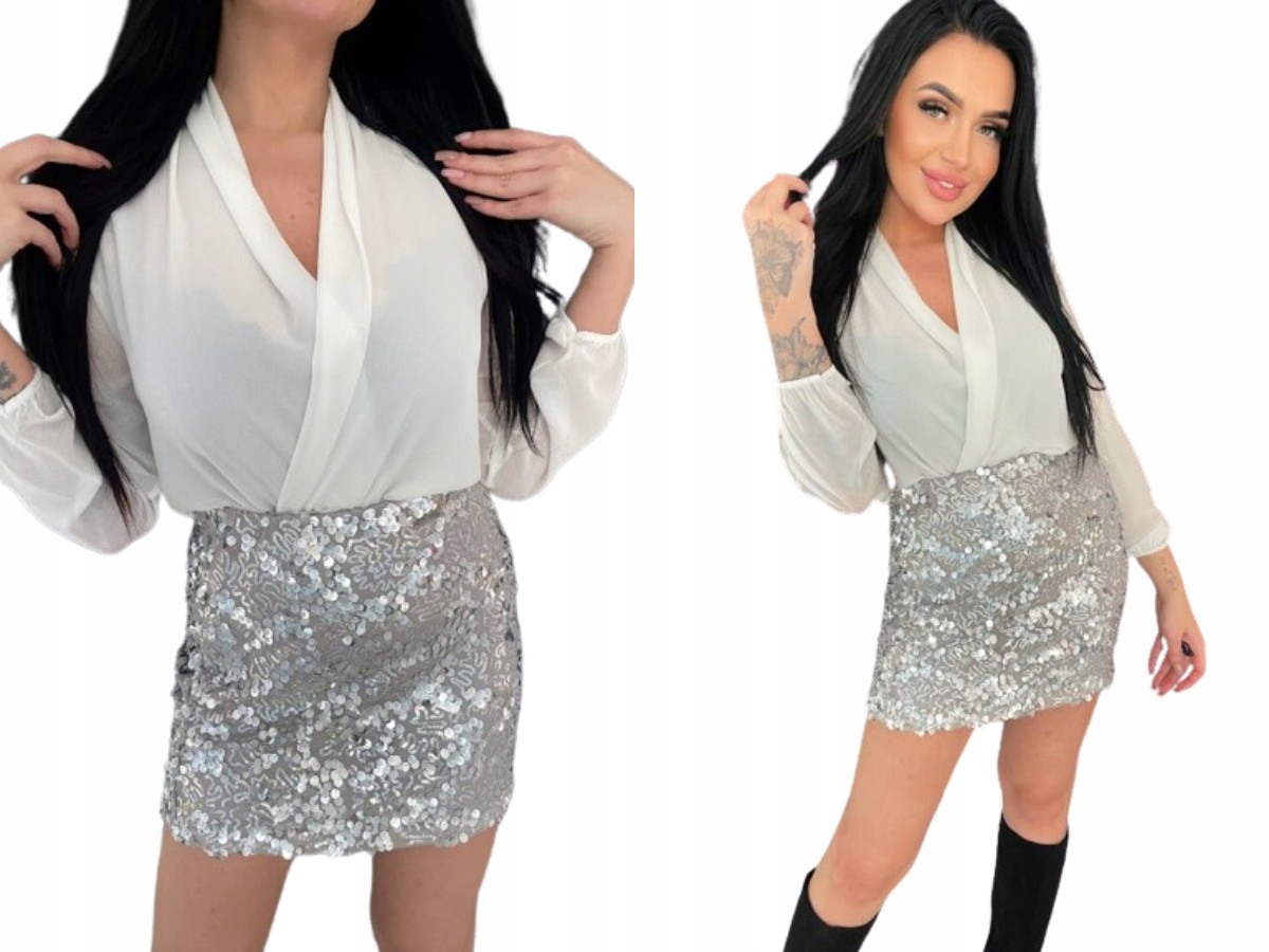 Přiléhavá Flitrová Sukně S Flitry, Stříbrná