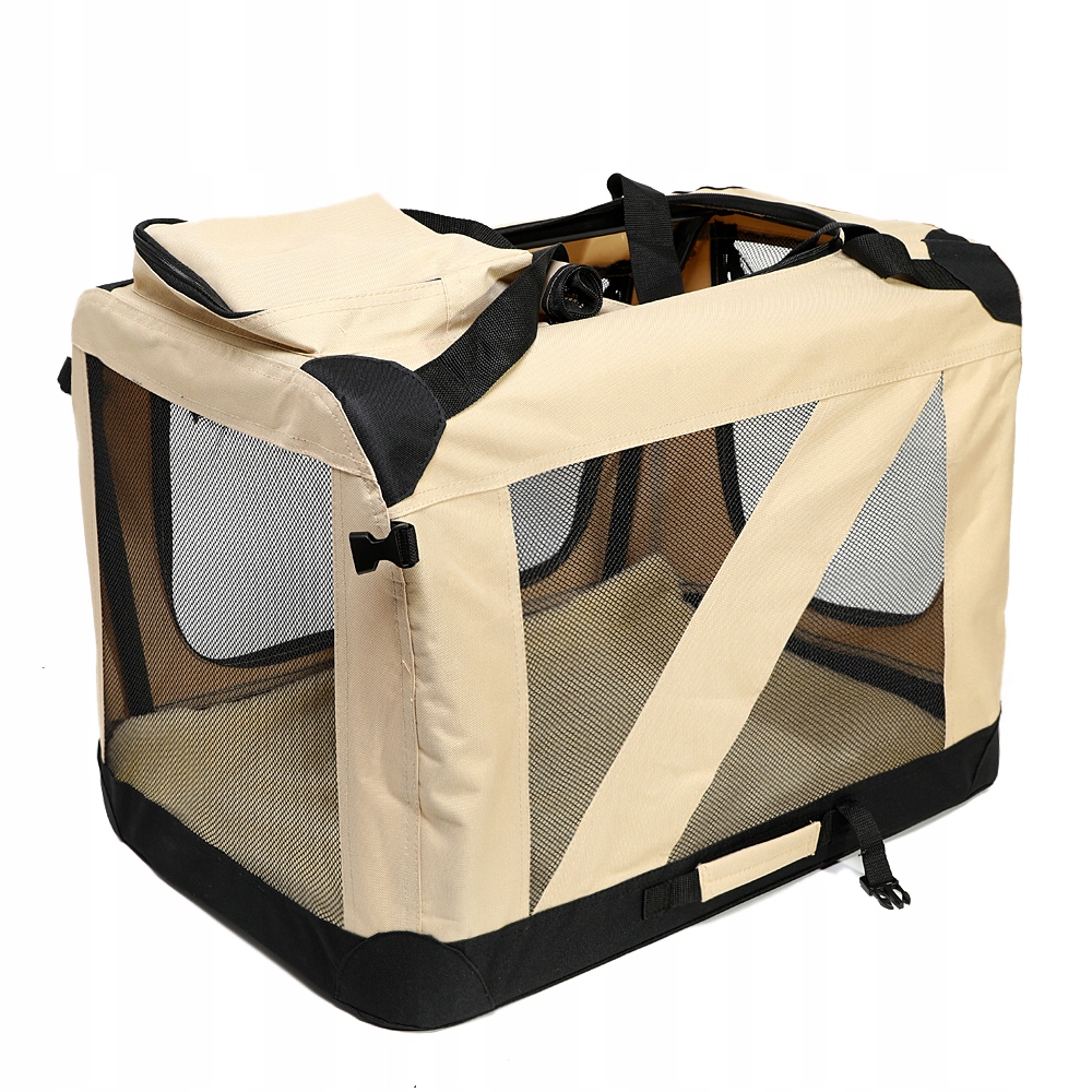 Levně Přepravka Béžová Skládací velká cestovní taška pro psa 82x58x58 cm L
